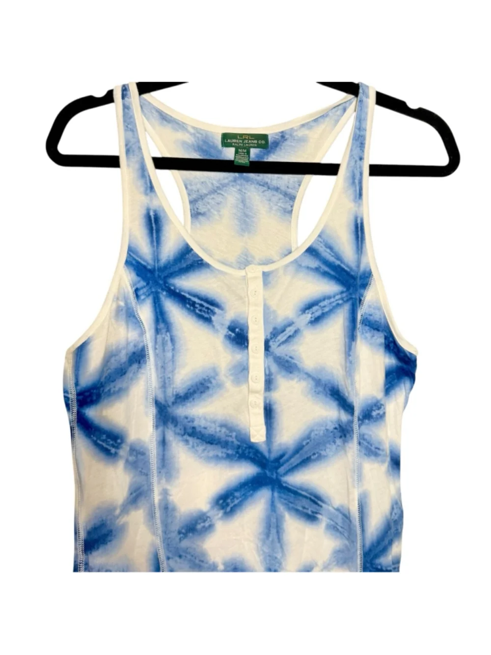 Size M Lauren Jeans Co Ralph Lauren Blue White Tie-Dye Cotton Tank Dress